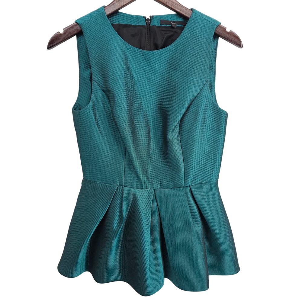 Tibi Simona Jacquard Peplum Pleated Top Teal Size 4